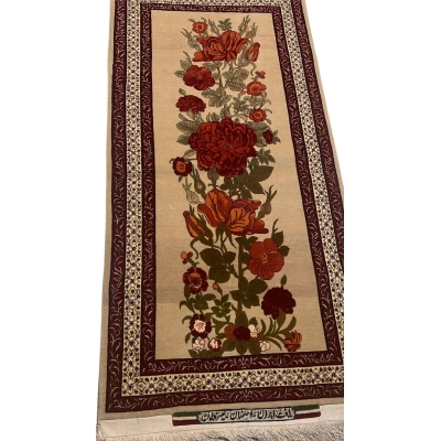 Front view of the unique Seirafian Persian beige runner rug.
