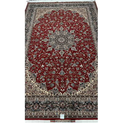 "Hand-knotted Isfahan rug by Master Bagher Seirafian, size 320 x 215 cm, featuring silk and wool pile with 1,210,000 knots per m², new condition."