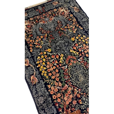 Luxury Isfahan Persian rug by Master Bagher Seirafian with intricate nature motifs.