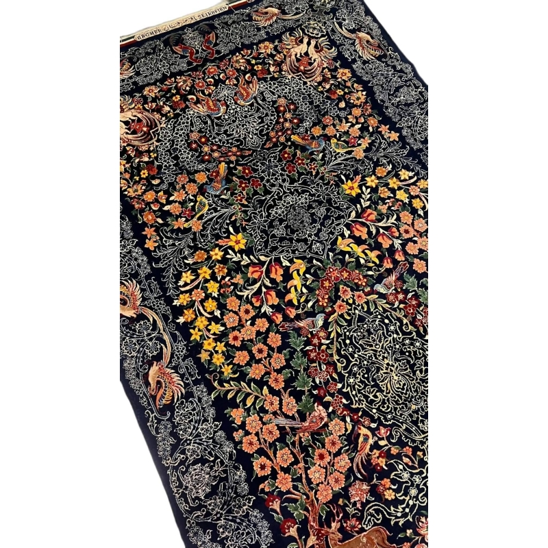 Luxury Isfahan Persian rug by Master Bagher Seirafian with intricate nature motifs.
