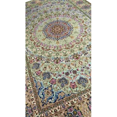 Exquisite Persian rug by Abteen, crafted with 810,000 knots/m², showcasing fine floral motifs on a silk warp.