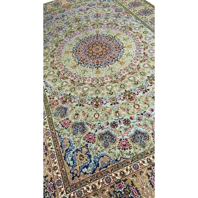 Exquisite Persian rug by Abteen, crafted with 810,000 knots/m², showcasing fine floral motifs on a silk warp.