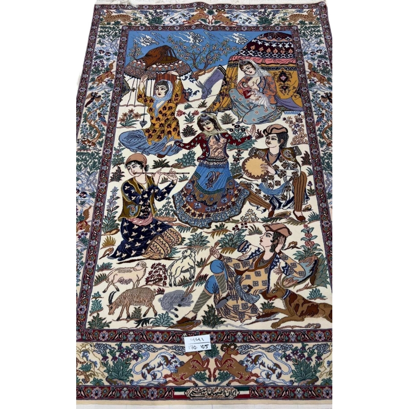 "Hand-knotted Persian wool rug from Isfahan, Iran – 175x105 cm, featuring an exquisite blend of wool and silk with a knot density of 810,000 knots per square meter, perfect for any luxury home decor."
