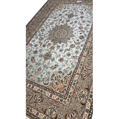 Authentic Isfahan handmade rug crafted with wool and silk.