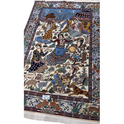 "Luxurious Persian rug handcrafted in Isfahan, 175 cm x 105 cm, made from fine wool and silk, offering intricate designs and high knot density for an elegant touch to your space."
