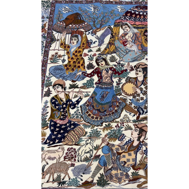 "Authentic Persian wool rug from Isfahan – 175x105 cm, hand-knotted with 810,000 knots/m², featuring a wool and silk pile for a timeless and sophisticated look."