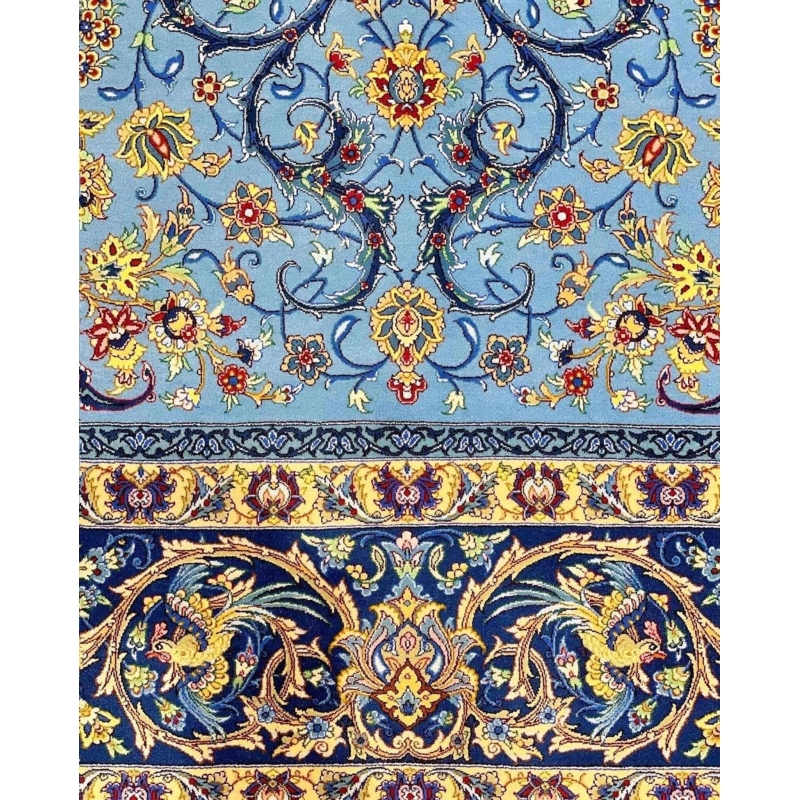 9.8 x 6.6 ft Persian rug in blue, handmade by Mirzaie in Isfahan