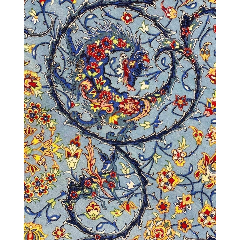 Traditional Persian rug with a blue background and floral motifs