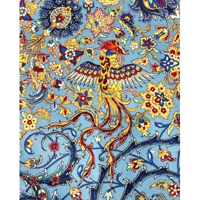 Blue and gold Persian rug from Mirzaie collection, hand-knotted in Iran