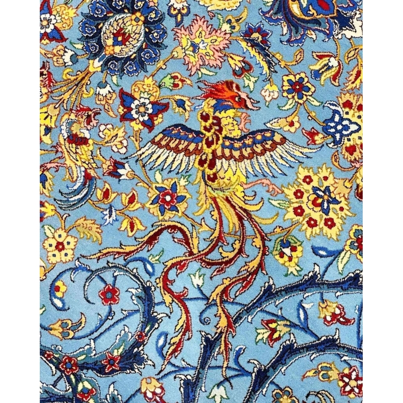 Blue and gold Persian rug from Mirzaie collection, hand-knotted in Iran