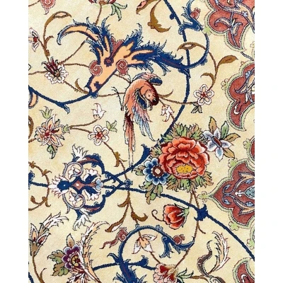 "Elegant Persian oriental rug featuring 90% silk and wool, hand-knotted in Isfahan"