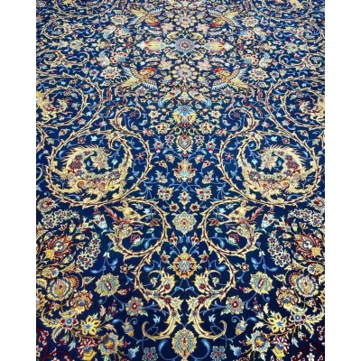 Luxury Silk Hand Knotted Rug – A 10 x 6.7 ft Isfahan rug, handmade with fine silk and wool, adding a touch of sophistication to any living space.