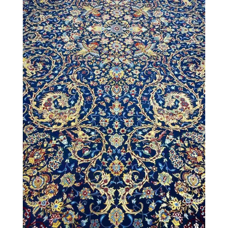 Luxury Silk Hand Knotted Rug – A 10 x 6.7 ft Isfahan rug, handmade with fine silk and wool, adding a touch of sophistication to any living space.