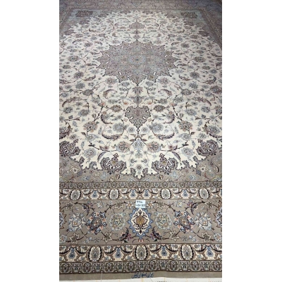 "Handmade Persian Rug 430 x 303 cm - Luxury Isfahan Rug with 1,000,000 knots/m². Hand-knotted from silk and wool, perfect for adding timeless beauty to any room."