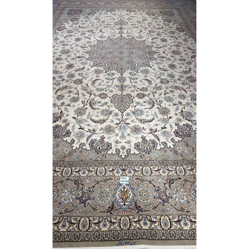 "Handmade Persian Rug 430 x 303 cm - Luxury Isfahan Rug with 1,000,000 knots/m². Hand-knotted from silk and wool, perfect for adding timeless beauty to any room."