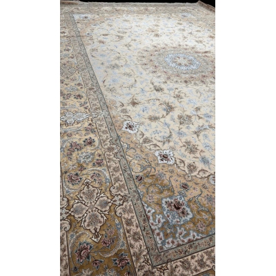 "High-quality large area rug, hand-knotted Persian carpet with a knot density of 1,100,000 knots per m²."