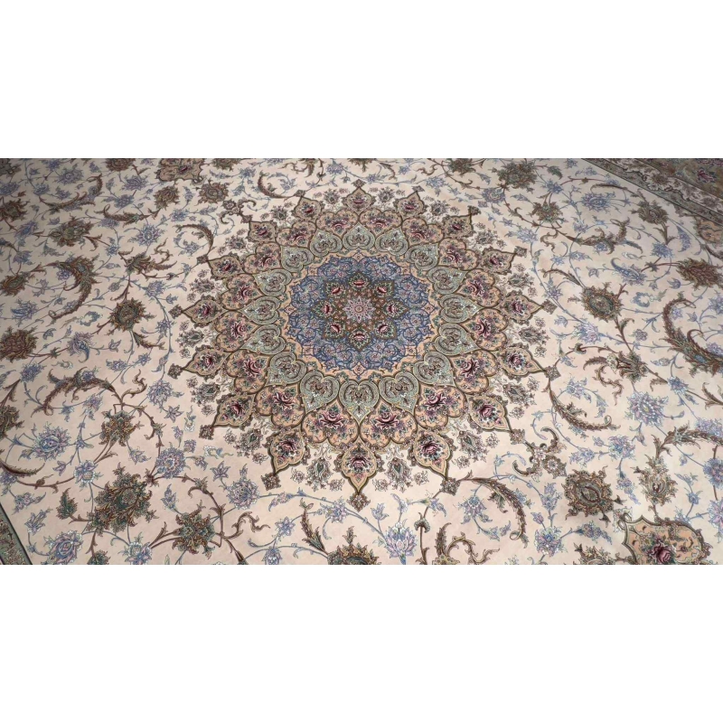 "Elegant floral Persian rug, handmade in Isfahan, showcasing Persian cultural heritage and craftsmanship."