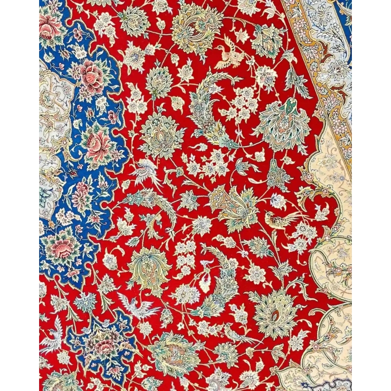 "Authentic Persian Area Rug with Red, Blue, and Gold Design, Handwoven by Habib"