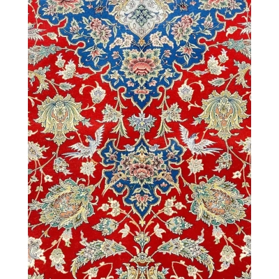 "Persian Wool and Silk Rug with Floral Motifs, 11.5 x 8.2 feet, Isfahan Craftsmanship"