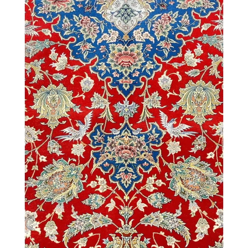"Persian Wool and Silk Rug with Floral Motifs, 11.5 x 8.2 feet, Isfahan Craftsmanship"