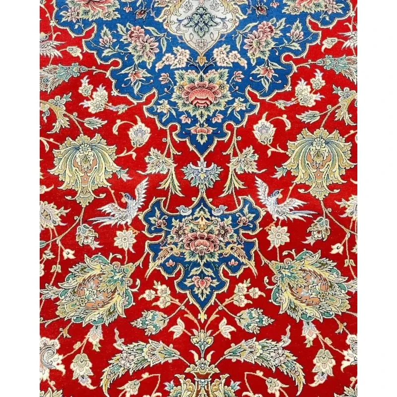 "Persian Wool and Silk Rug with Floral Motifs, 11.5 x 8.2 feet, Isfahan Craftsmanship"