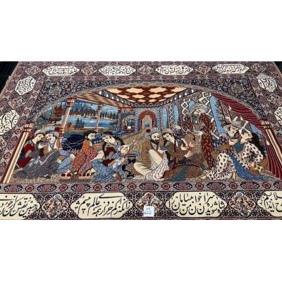"Masterfully woven Seirafian rug from Isfahan, Iran, featuring silk and wool blend with intricate knotwork."