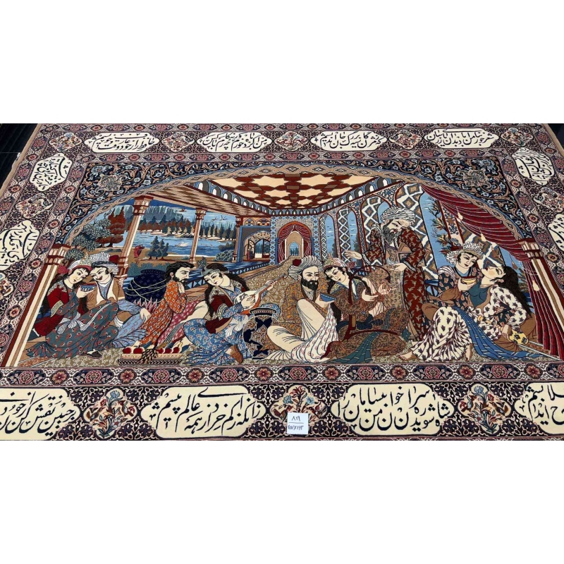 "Masterfully woven Seirafian rug from Isfahan, Iran, featuring silk and wool blend with intricate knotwork."