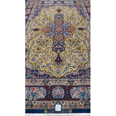 "Hand-knotted Isfahan Persian rug in vibrant floral patterns, 10.2 x 6.9 ft, by Karbasie Zadeh."
