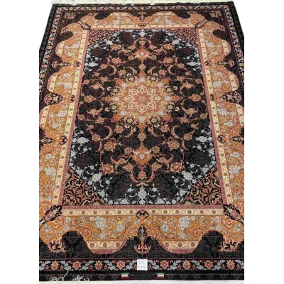 "Hand-knotted black Persian rug with silk medallion, 9.2 x 6.5 ft, by Master Hassan Dardashtie."