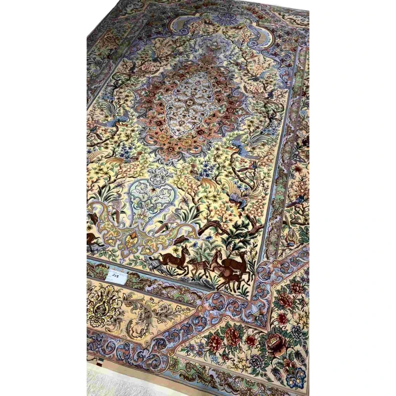 "Masterfully crafted Isfahan silk rug by Mehdie Saberie, showcasing vibrant colors and Persian artistry."