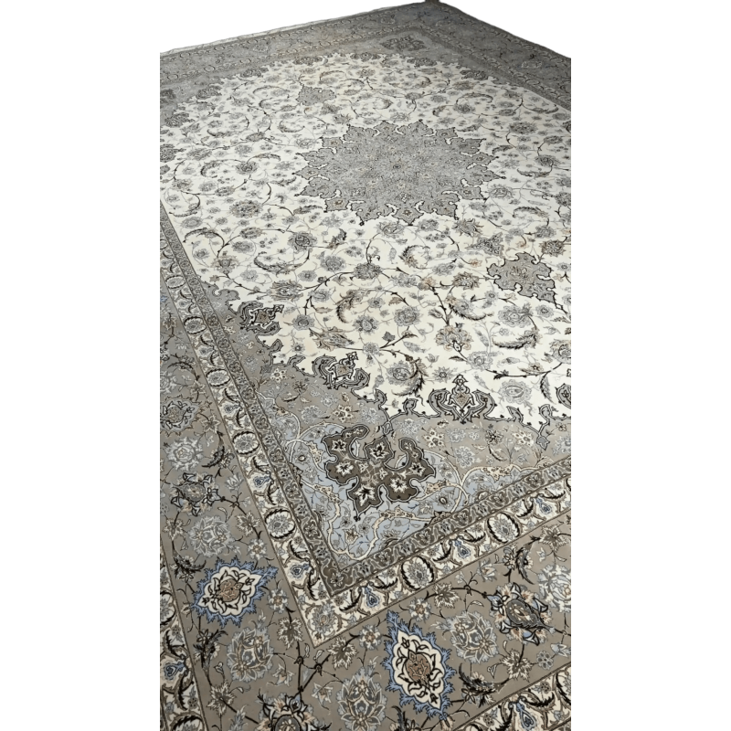"New Persian rug for sale - 14.1 x 9.9 feet. Exquisite hand-knotted Isfahan rug crafted with silk and wool. Persian rugs available online for luxury home décor."