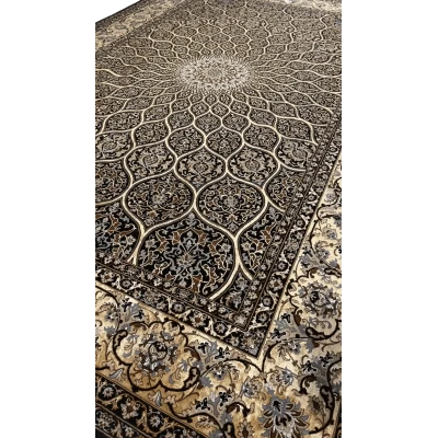 Full view of Davarie's Elegant Black Rug with Dome pattern and ornate border