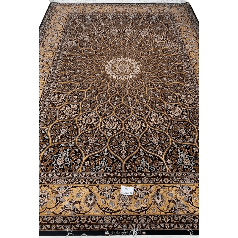 Close-up of the Elegant Black Dome Design Rug by Davarie showcasing the medallion