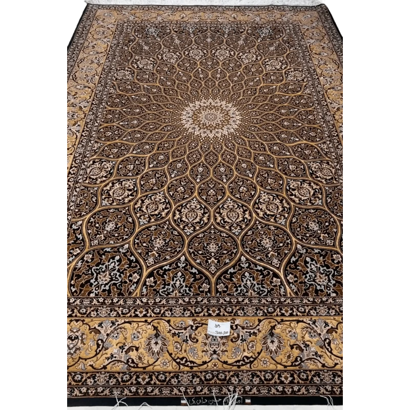 Close-up of the Elegant Black Dome Design Rug by Davarie showcasing the medallion