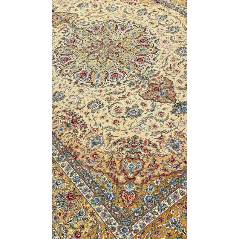 Colorful and ornate Isfahan rug with traditional design elements, size 350x250 cm