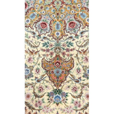 Detailed view of Isfahan rug with elaborate floral motifs, 350x250 cm dimensions