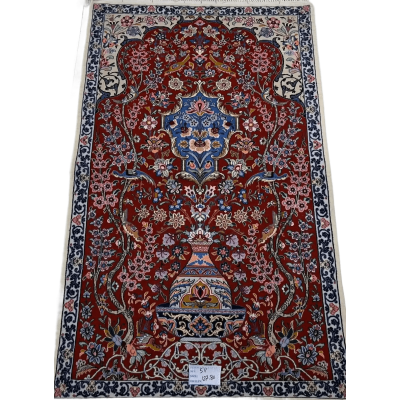 Handmade traditional carpet in red with floral motifs, 127x80 cm
