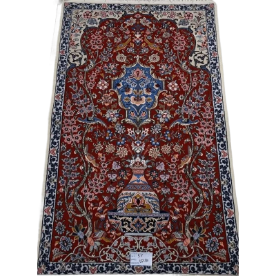 Handmade traditional carpet in red with floral motifs, 127x80 cm
