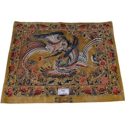 "Intricately hand-knotted Persian Kerman rug with a unique pictorial style. This luxury area rug features elegant wool and silk blends, perfect for adding a sophisticated touch to any room. Available for sale online now."