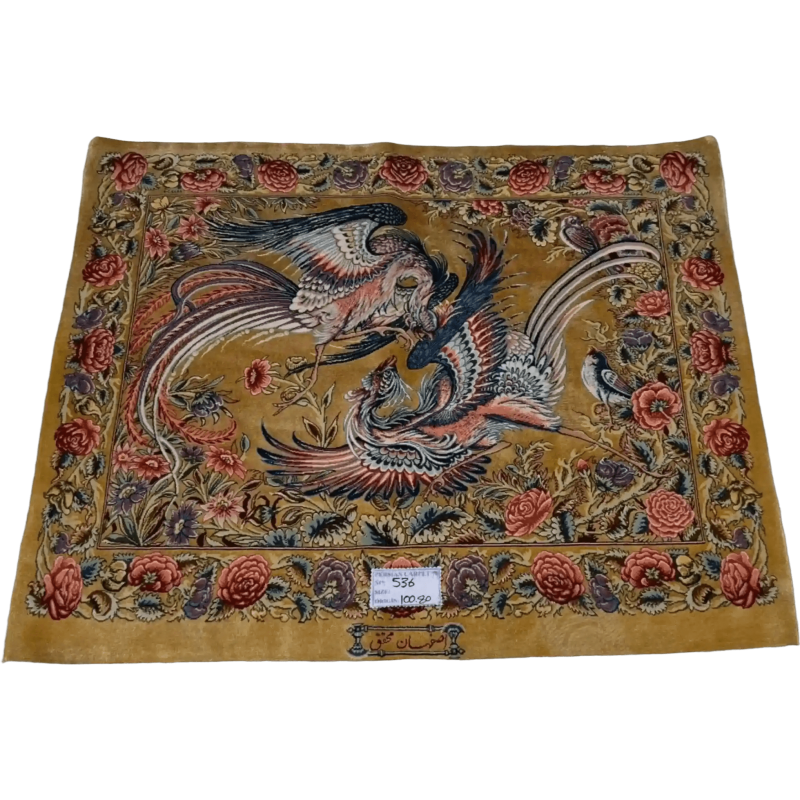 "Intricately hand-knotted Persian Kerman rug with a unique pictorial style. This luxury area rug features elegant wool and silk blends, perfect for adding a sophisticated touch to any room. Available for sale online now."