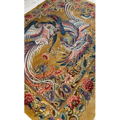 "Exquisite Persian rug featuring a stunning pictorial design, made from premium wool and silk. Handcrafted by skilled artisans in Isfahan, this unique piece is available for sale as an elegant décor option."