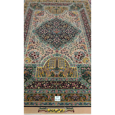 Hand-knotted Samavie Persian Rug – A detailed view of the intricate floral and geometric patterns on a luxurious hand-knotted Persian rug from the Samavie collection, blending silk and wool, showcasing vibrant colors and fine craftsmanship.

