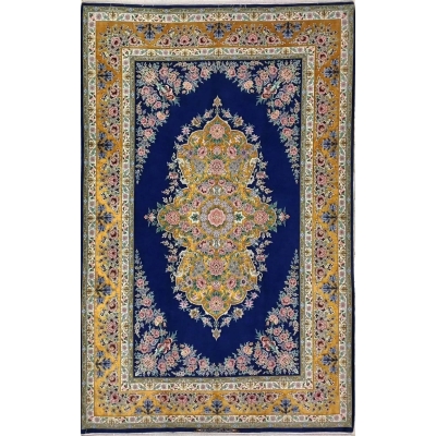 Isfahan Fine Rugs with Blue empty field an golden border