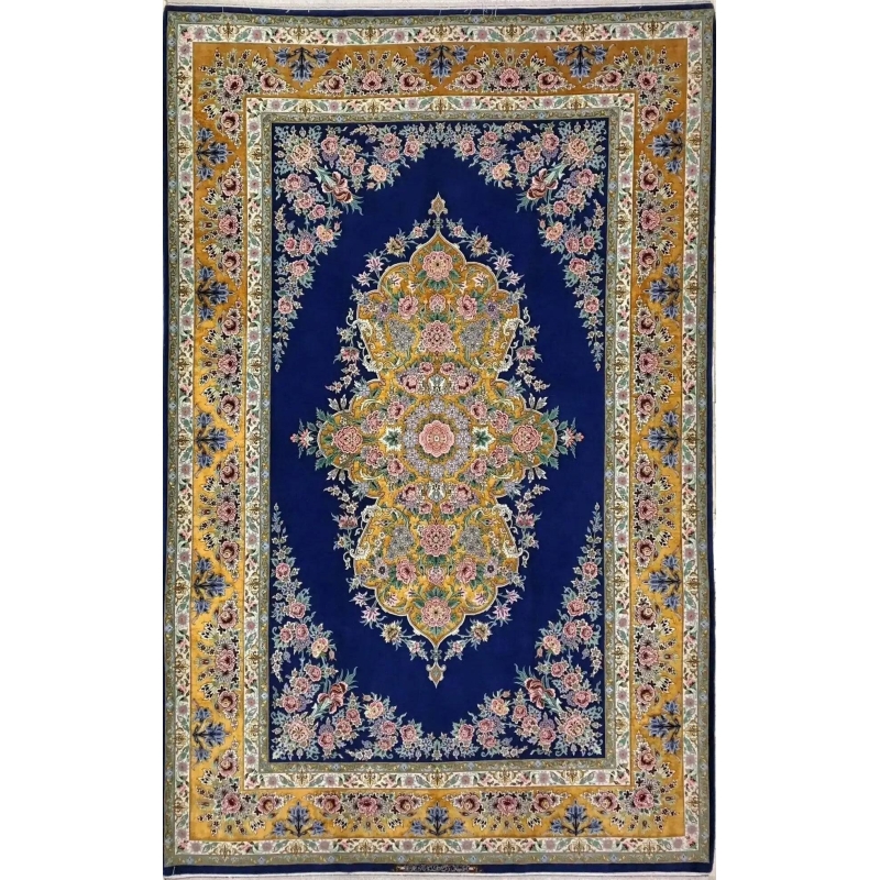 Isfahan Fine Rugs with Blue empty field an golden border