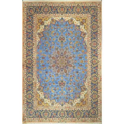 "Hand-Knotted Isfahan Sheikh Bahaie Rug, 350x250 cm, Silk and Wool Blend"
