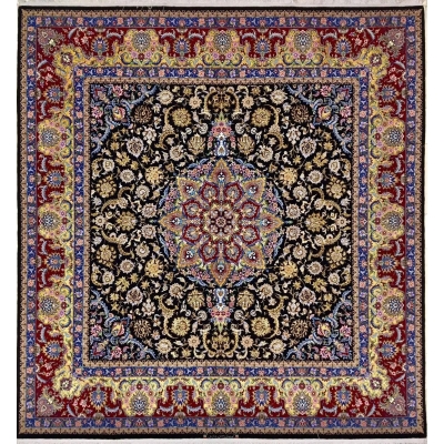 "Handmade square Persian Isfahan rug by Davarie, measuring 259 cm x 250 cm. This luxurious wool and silk rug features intricate designs and adds elegance to any room."


