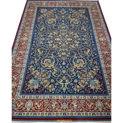 Hand Knotted Persian Rug – A stunning large area rug featuring an intricate Isfahan design, hand-knotted with wool and silk, perfect for elegant interiors.