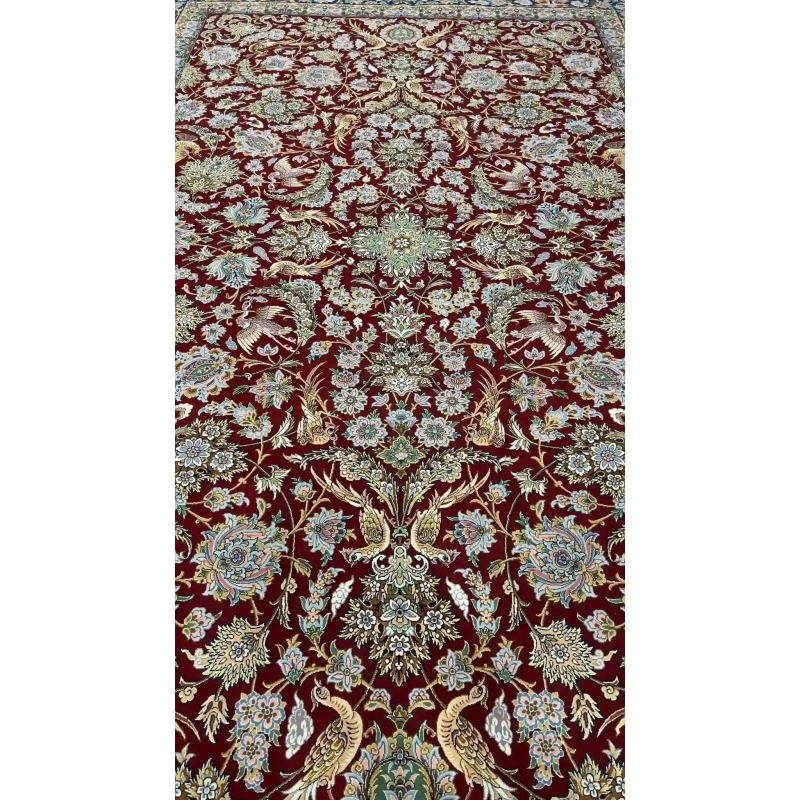Large Persian rug featuring red and blue natural dyed colors, 305x205 cm