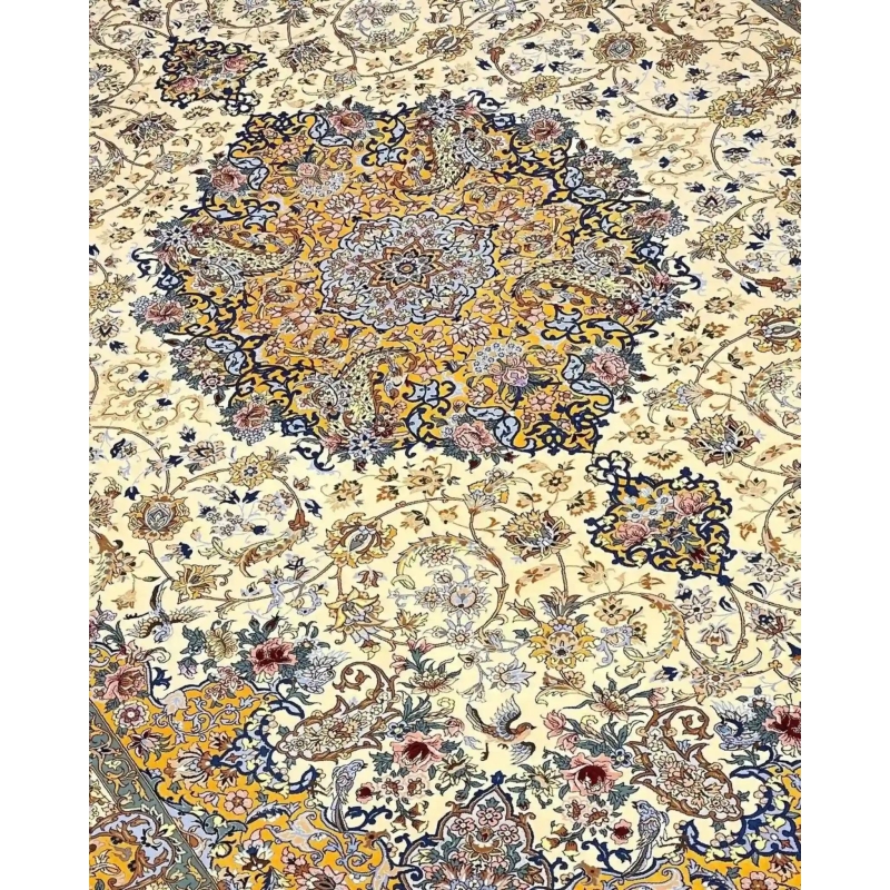 "Luxurious Isfahan Persian rug in bright colors, hand-woven from silk and wool."