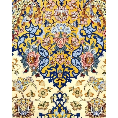 "Detailed Persian wool and silk rug for sale, handcrafted in Isfahan."